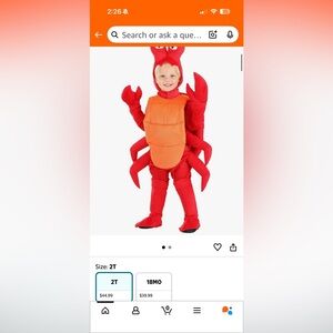 Kids Crab Costume - Red and Orange